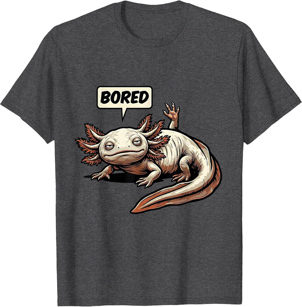 Bored Funny Axolotl Kawaii Kids Teens Retro Vintage T-Shirt - Dark Heather Grey