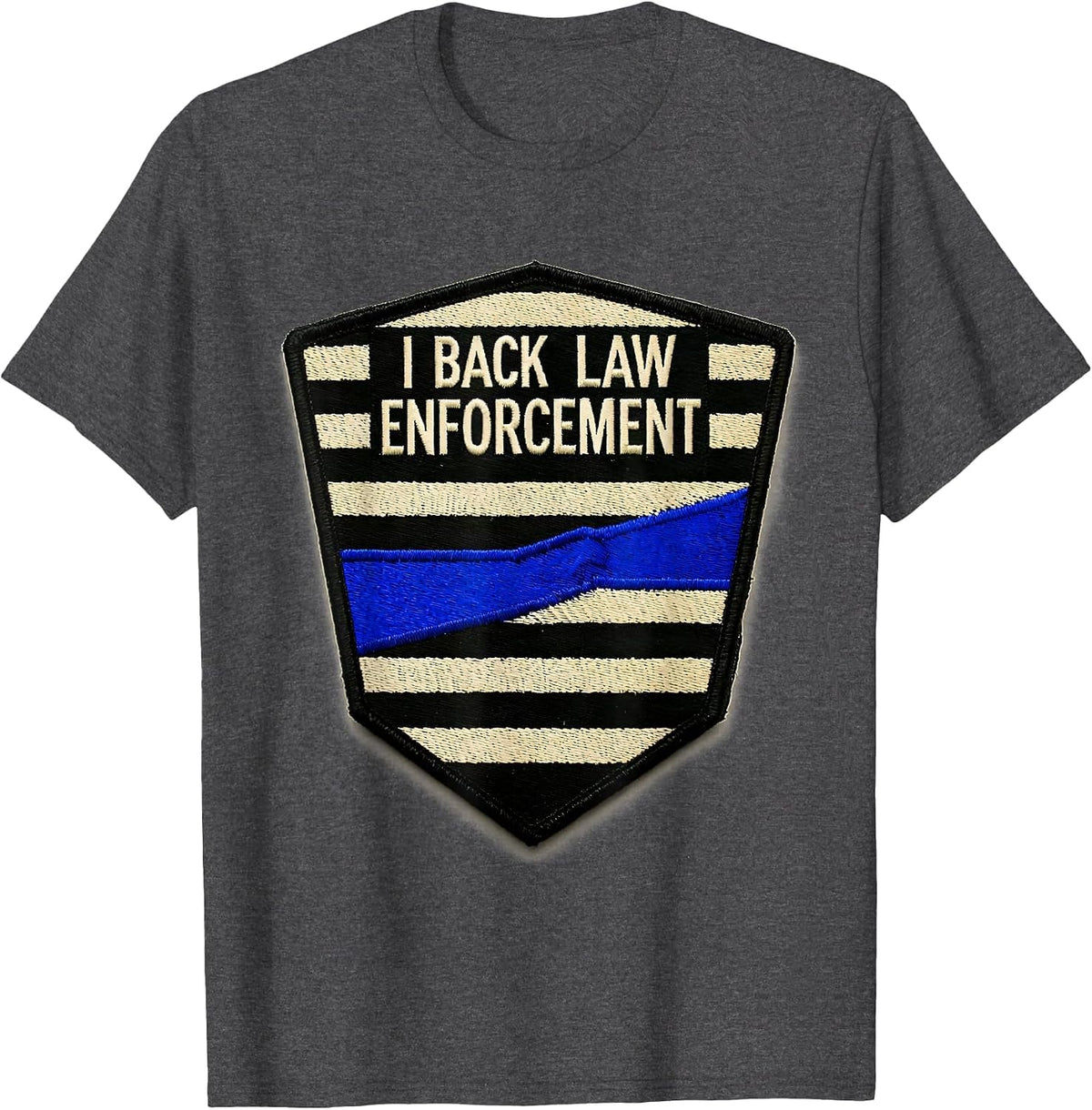 I Back Law Enforcement Patriotic Thin Blue Line Police T-Shirt - Dark Heather Grey