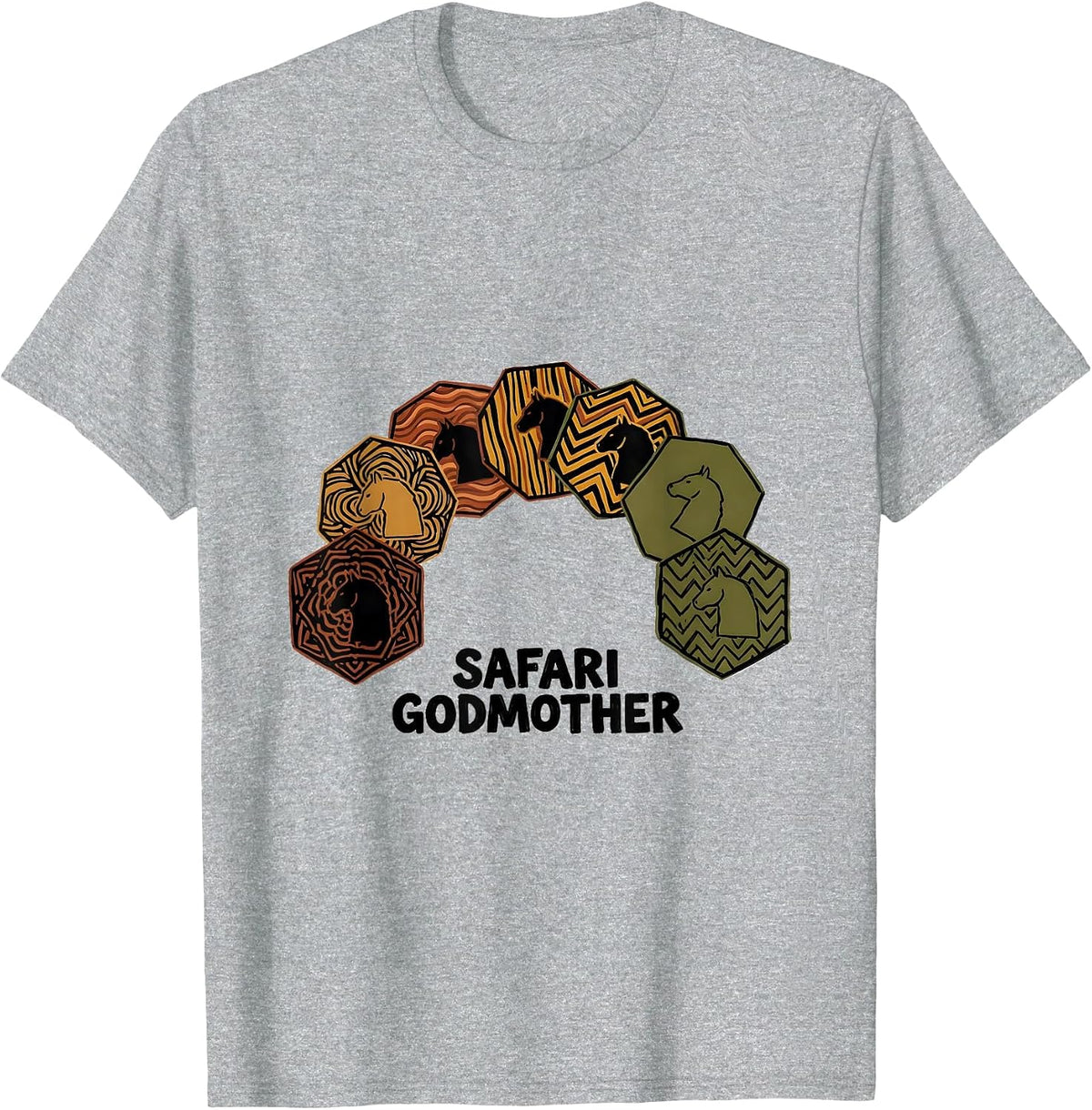 Men's Safari Godmother Playful Matching Zoo Animal-Print Squad T-Shirt - Heather Grey