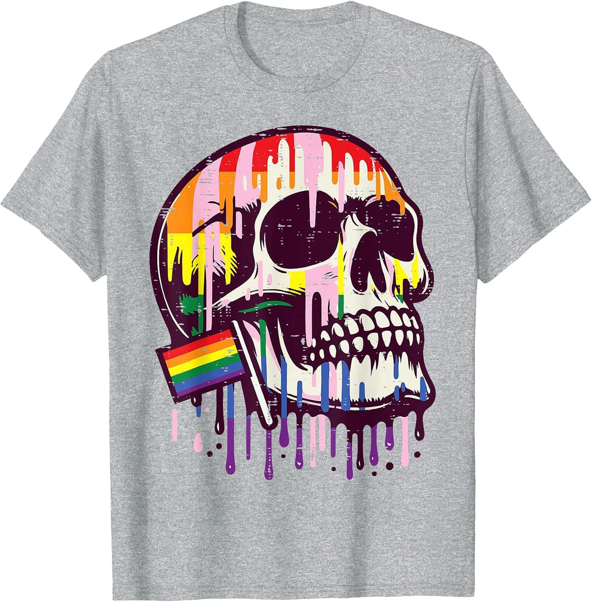 Gay Pride Month Skull Skeleton LGBTQ Ally Rainbow Men Women T-Shirt - Heather Grey