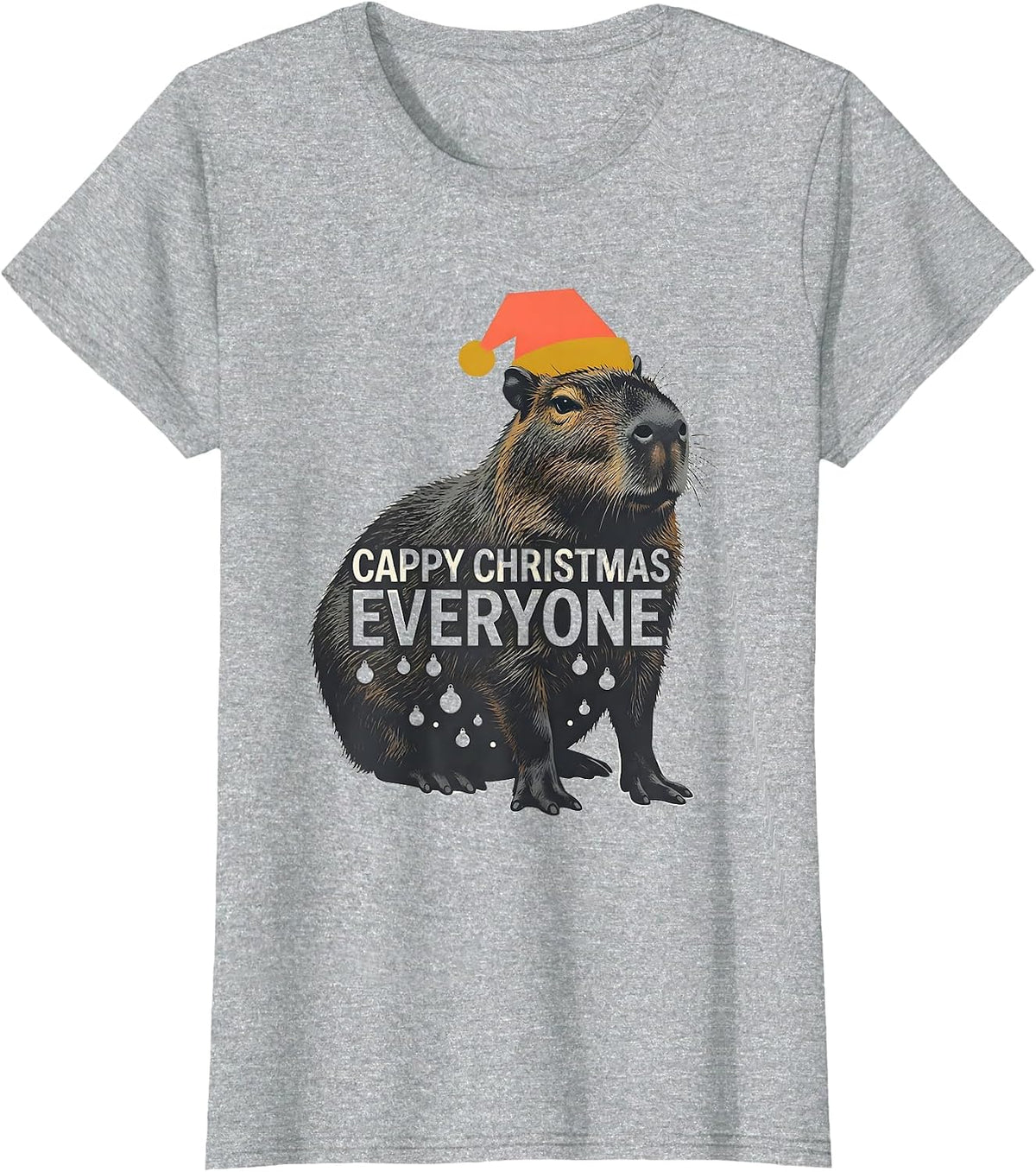 Cappy Christmas Everyone Midcentury Modern Capybara Santa T-Shirt - Heather Grey