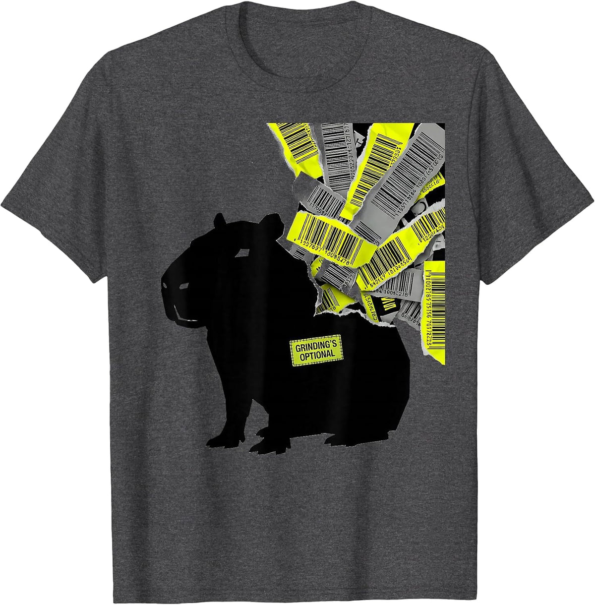 Grinding's Optional Funny Capybara Meme Gamer Humor T-Shirt - Dark Heather Grey