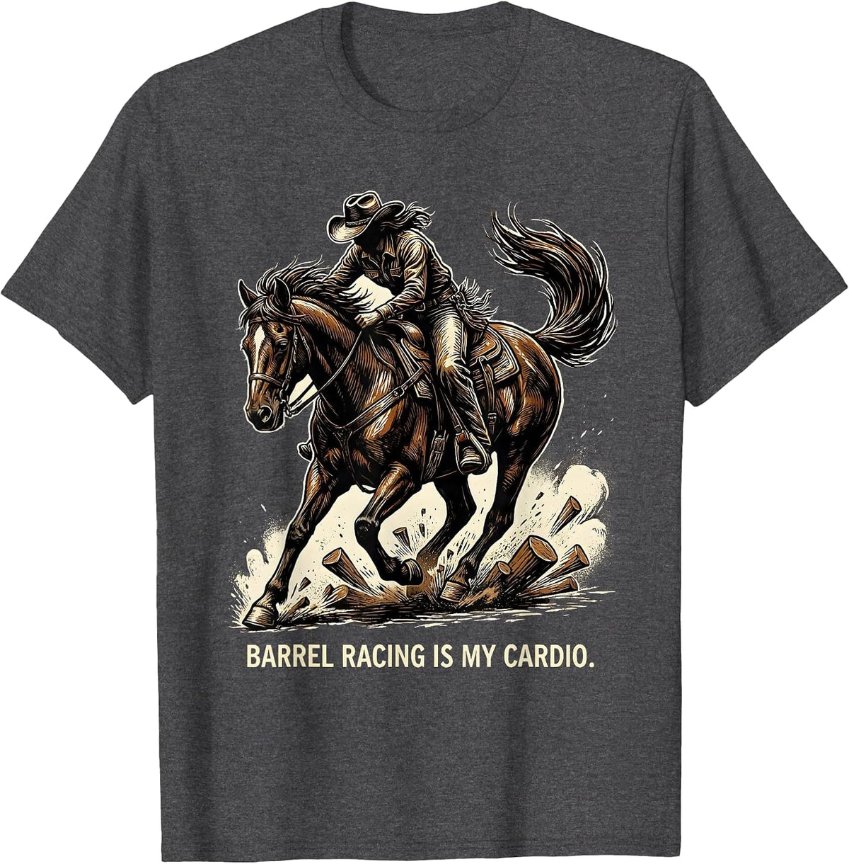 Barrel Racing Is My Cardio Rodeo Design T-Shirt - Dark Heather Grey