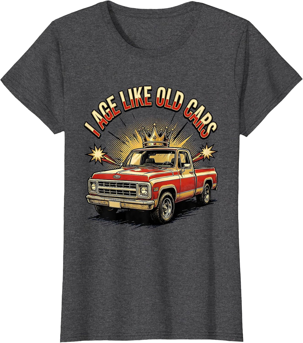 Women's I Age Like Old Cars Comic Book Funny Classic Car Guy T-Shirt - Dark Heather Grey