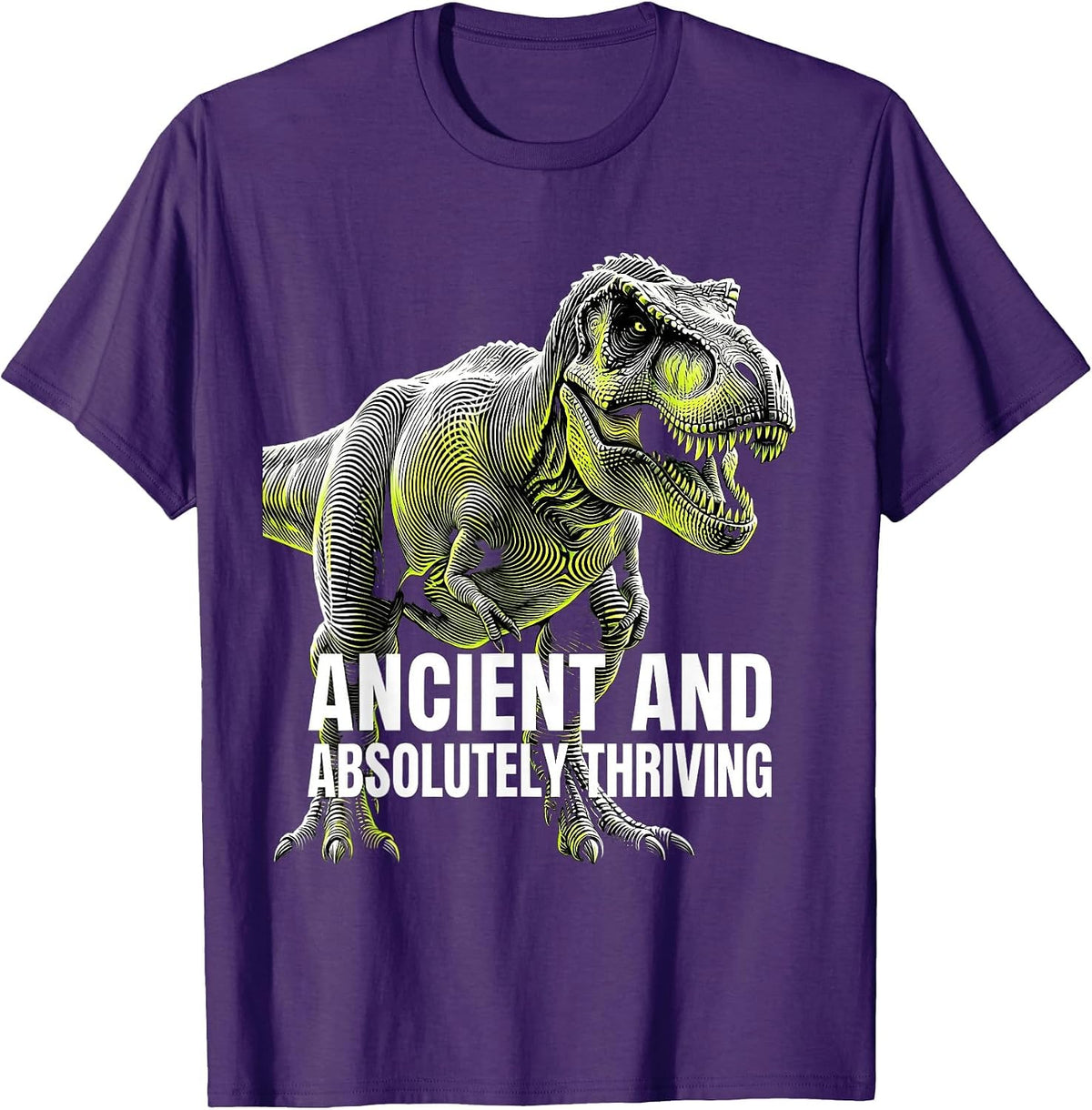 Ancient and Absolutely Thriving Dinosaur Design T-Shirt - Purple