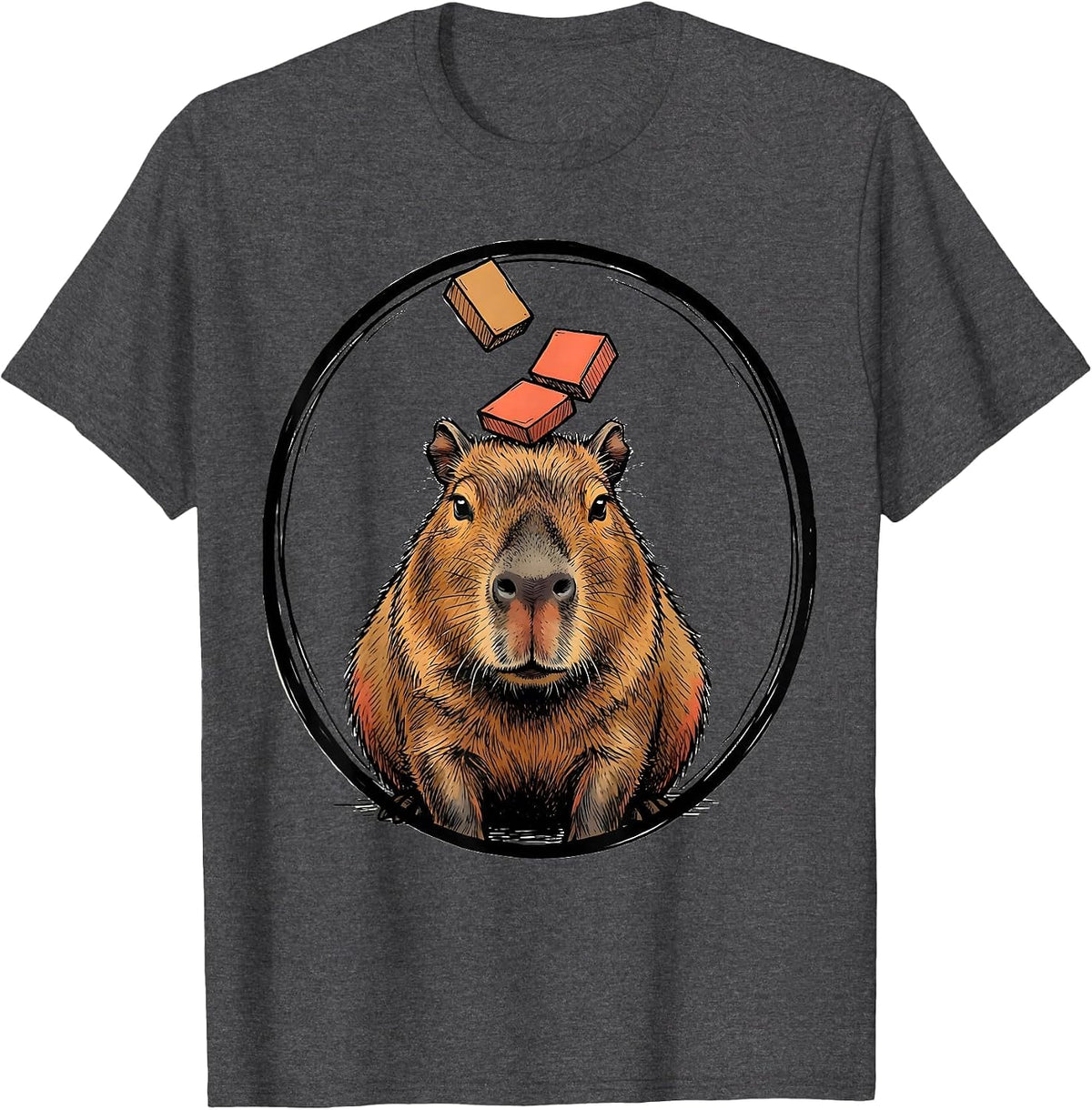 Sealed Capybara Badge Funny Animal Meme Humor T-Shirt - Dark Heather Grey