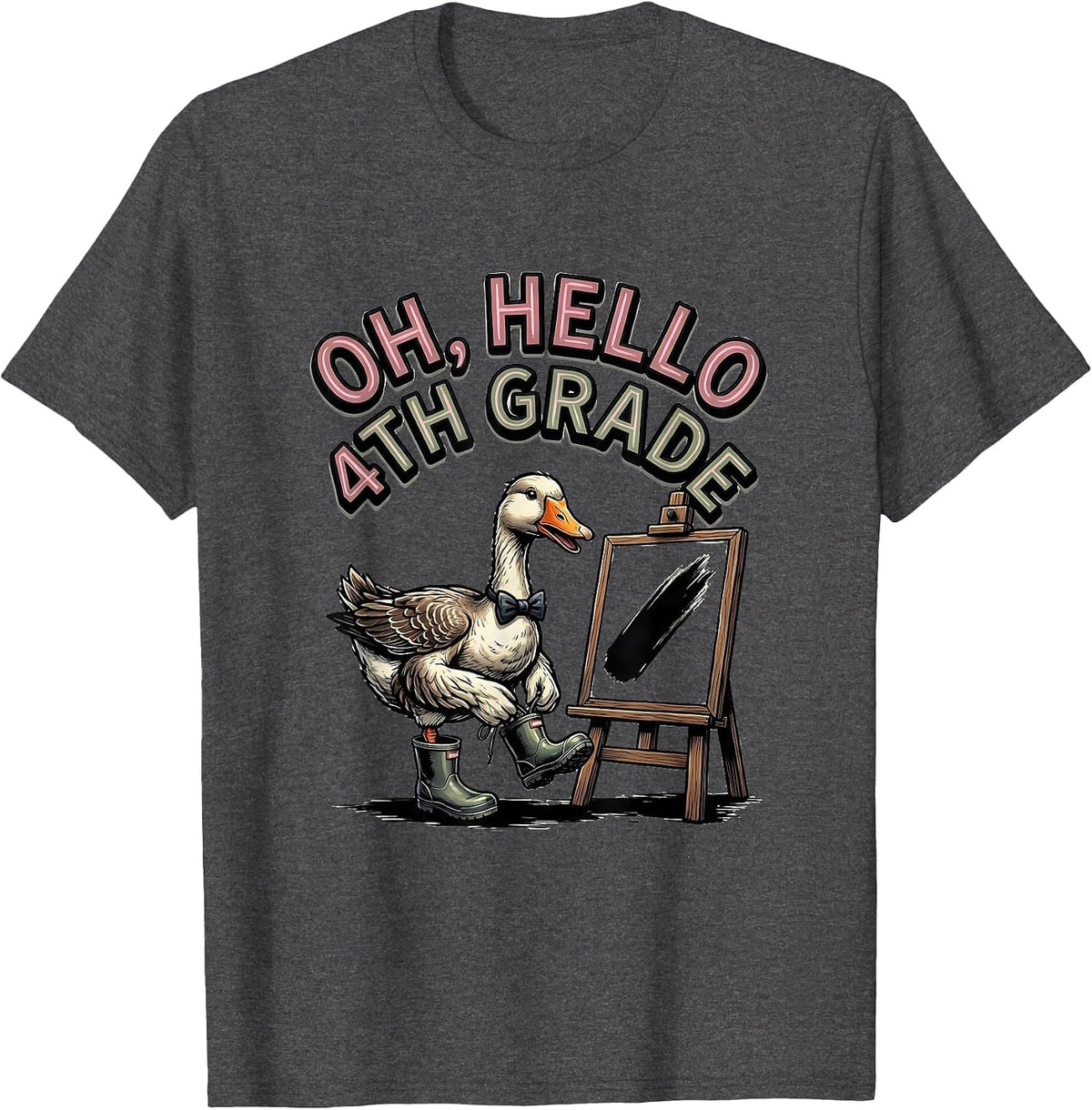 Oh Hello 4th Grade Cute Goose Teacher Back To School Gift T-Shirt - Dark Heather Grey