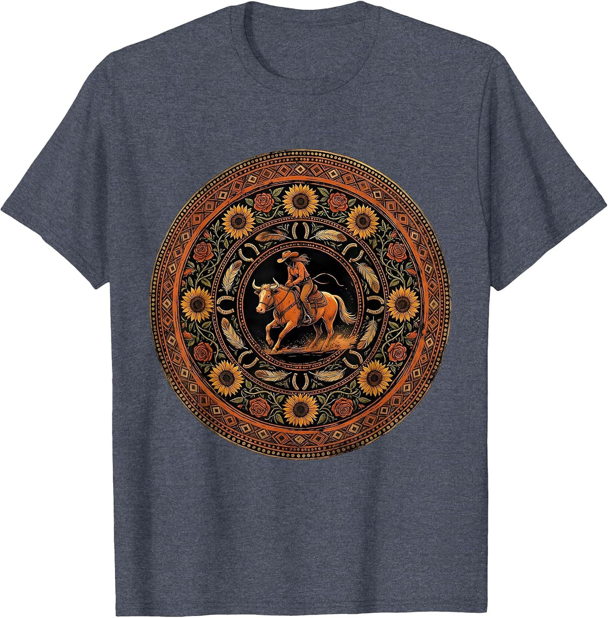Rodeo Barrel Racing Cowgirl Graphic Tee T-Shirt - Heather Blue