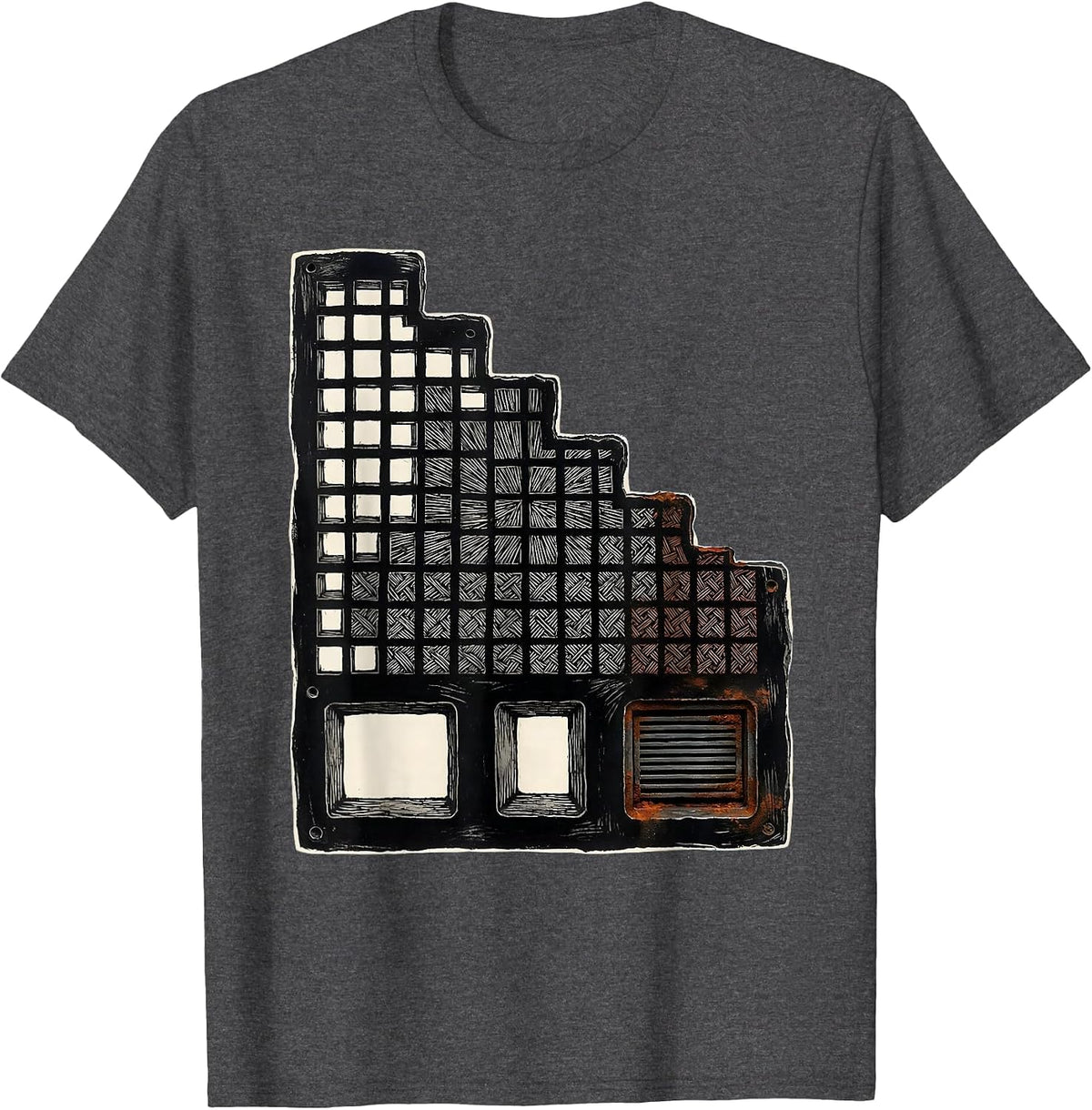 Periodic Table Assay Slab Linocut Science Teacher Humor T-Shirt - Dark Heather Grey