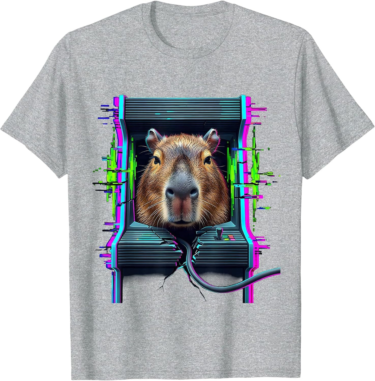 Men's Capybara Glitch Gamer Meme Humor Funny T-Shirt - Heather Grey