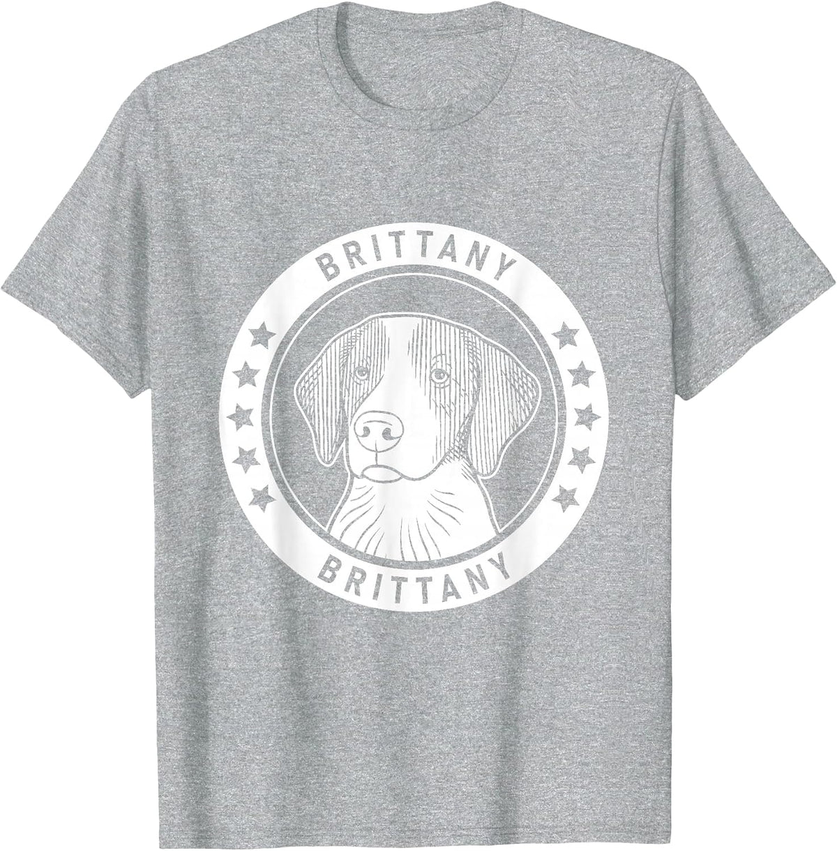 Brittany Dog Portrait T-Shirt - Heather Grey