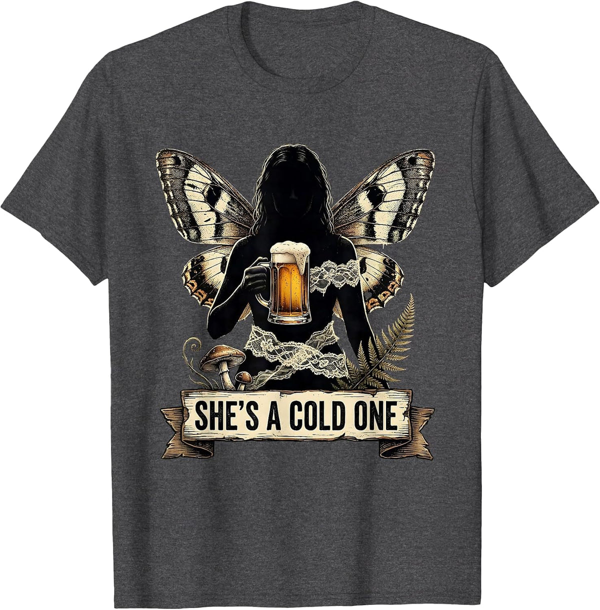 Men's She's a Cold One Beer Lover Graphic Design T-Shirt - Dark Heather Grey