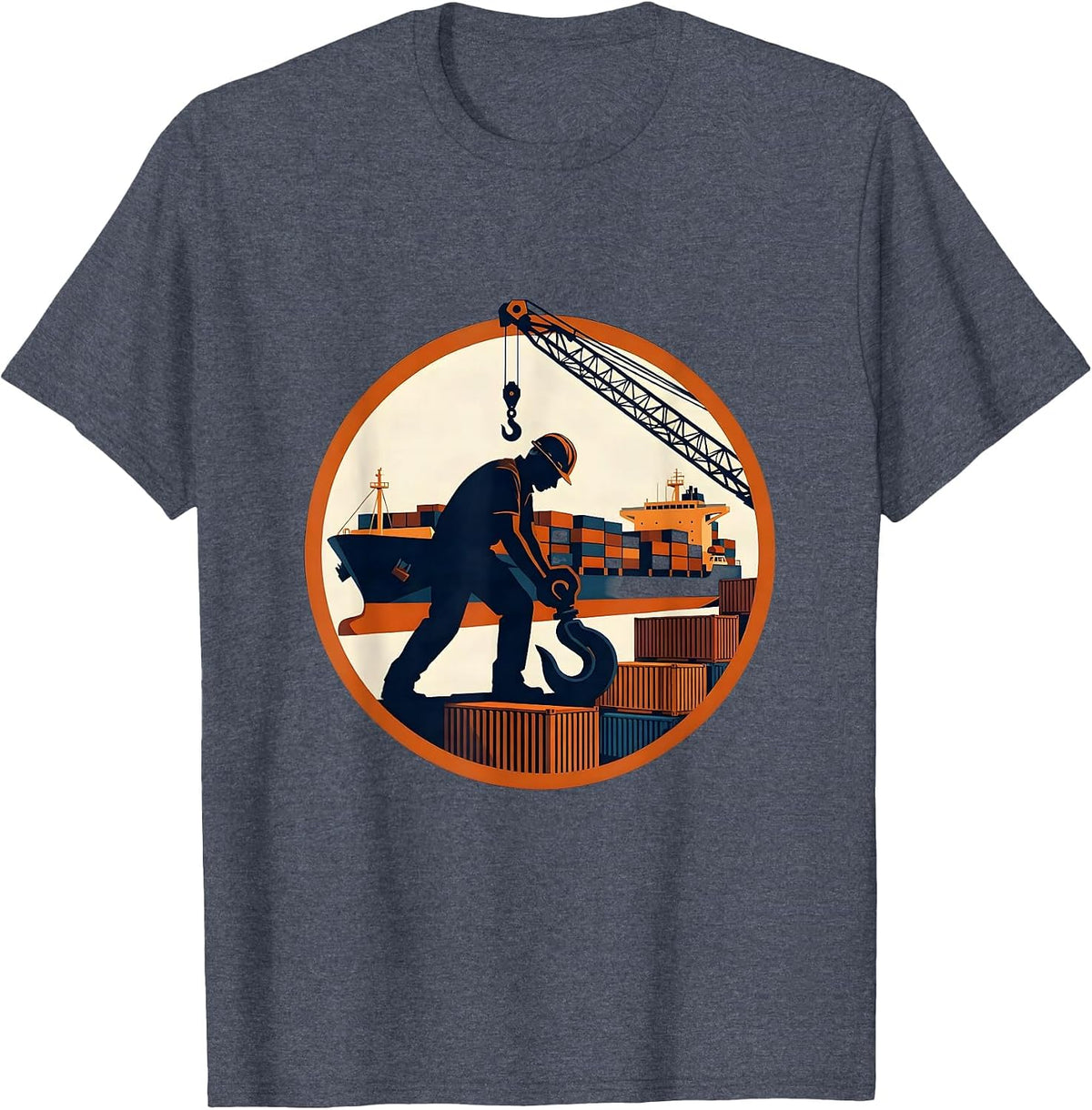 Labor Day Dock Worker Cargo Ship Port Illustration T-Shirt - Heather Blue