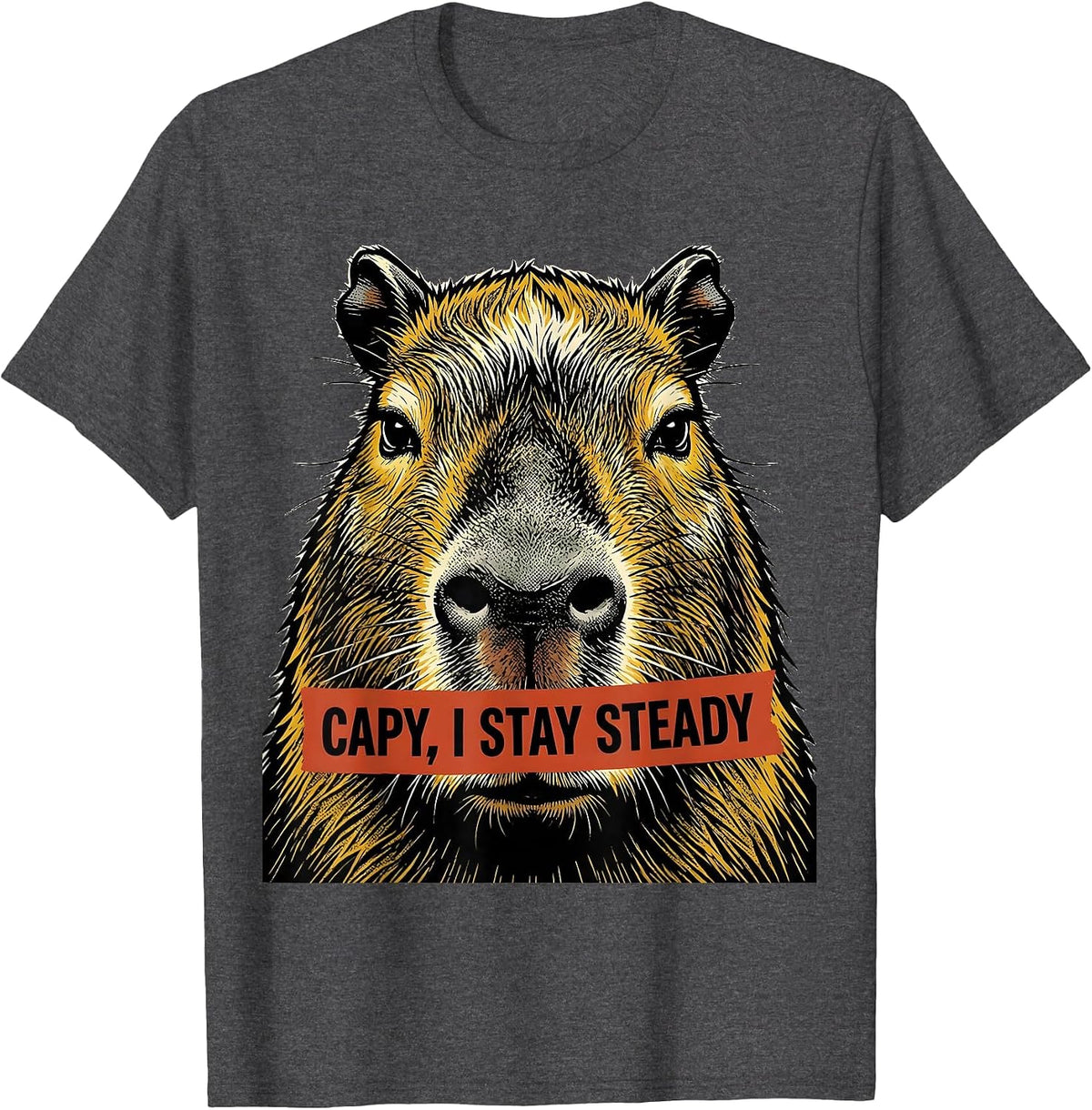Capy, I Stay Steady Retro Cartoon Funny Capybara Meme Gamer T-Shirt - Dark Heather Grey