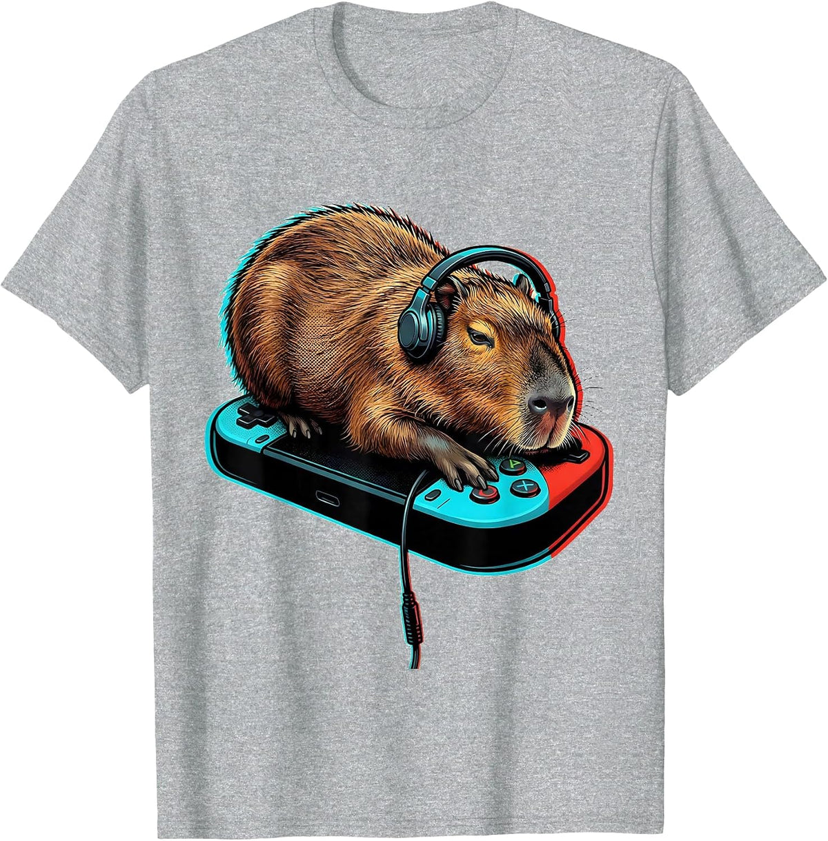 Men's Capybara Gamer Pop Art Bruh Meme Humor T-Shirt - Heather Grey