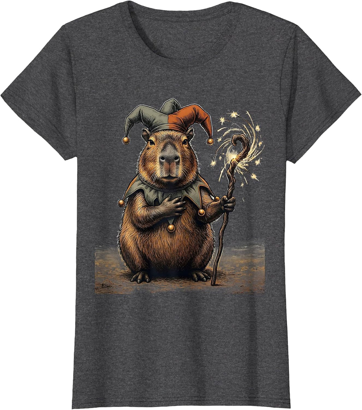 Women's Capybara Court Jester Autism Meme Humor T-Shirt - Dark Heather Grey