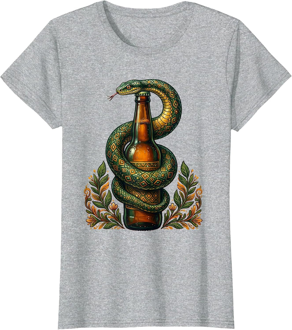 Women's Snake Coiled Around Beer Bottle Graphic T-Shirt - Heather Grey