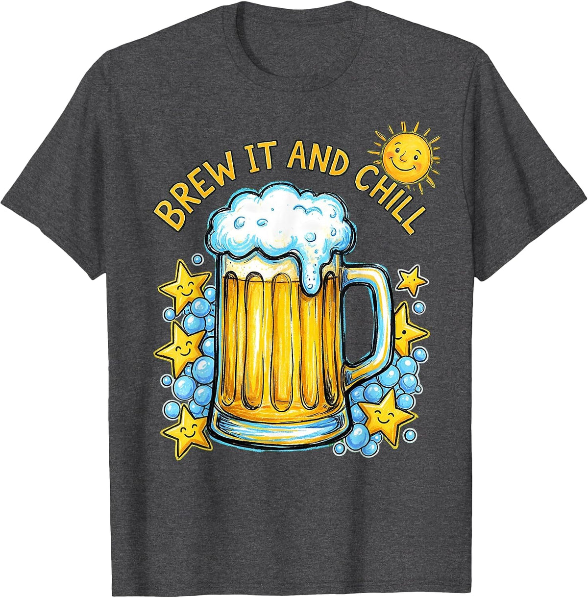 Men's Brew It and Chill Beer Lover Graphic Design T-Shirt - Dark Heather Grey