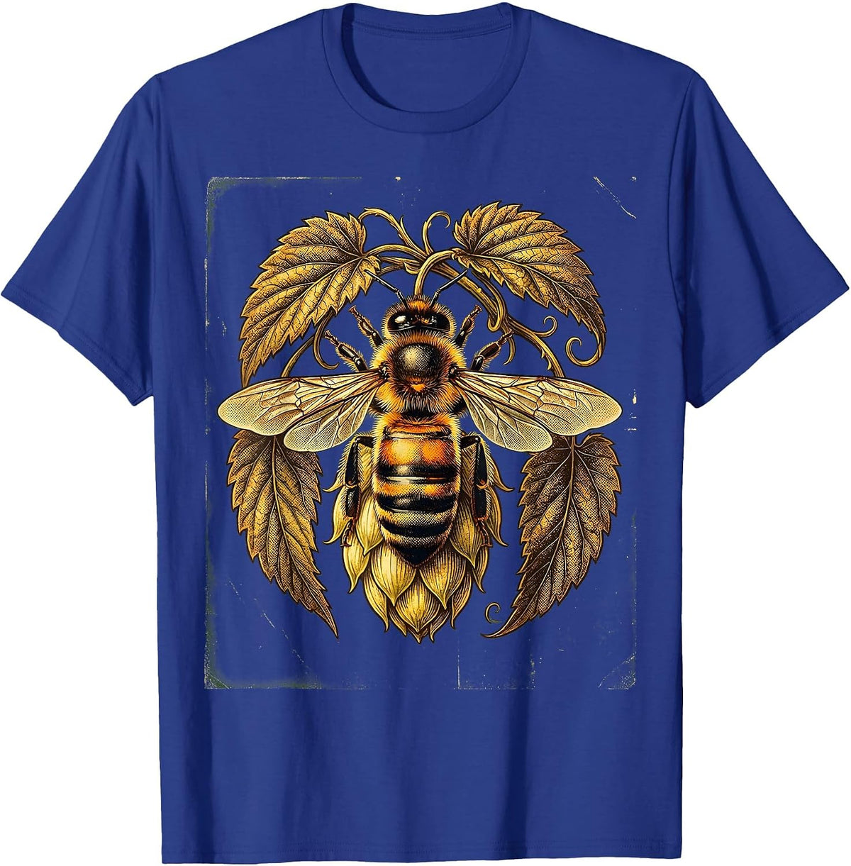 Bee Harvesting Hops Craft Beer Nature Art T-Shirt - Royal Blue