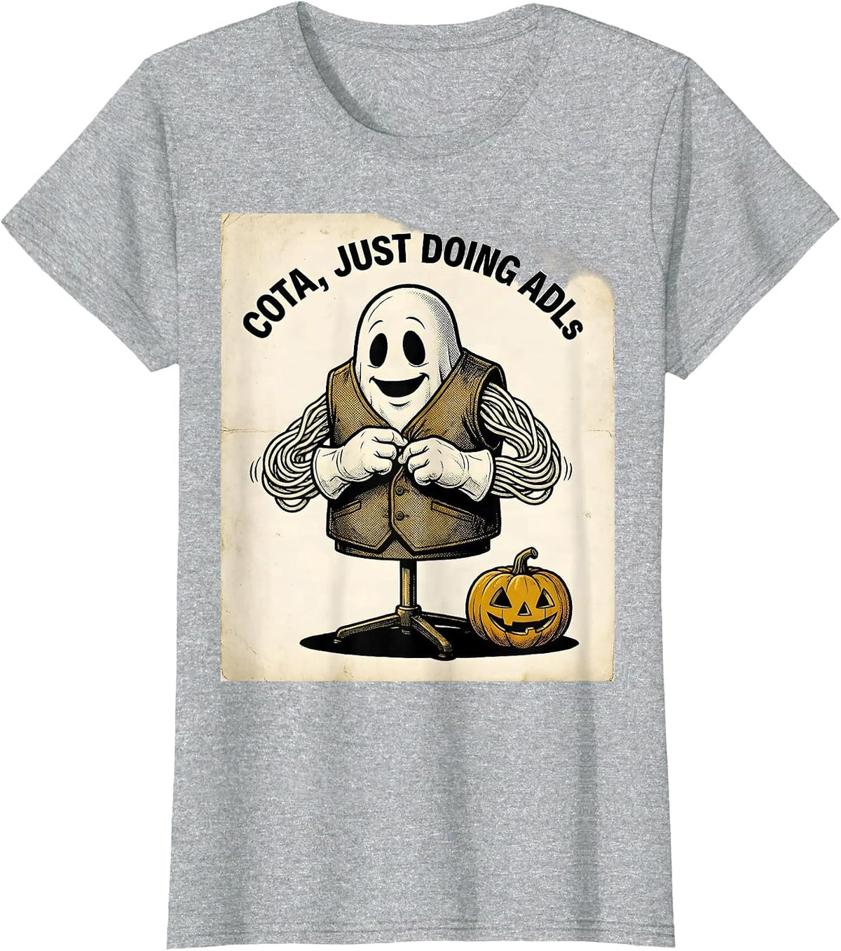 COTA Just Doing ADLs Retro Cartoon Ghost Physical Therapy T-Shirt - Heather Grey