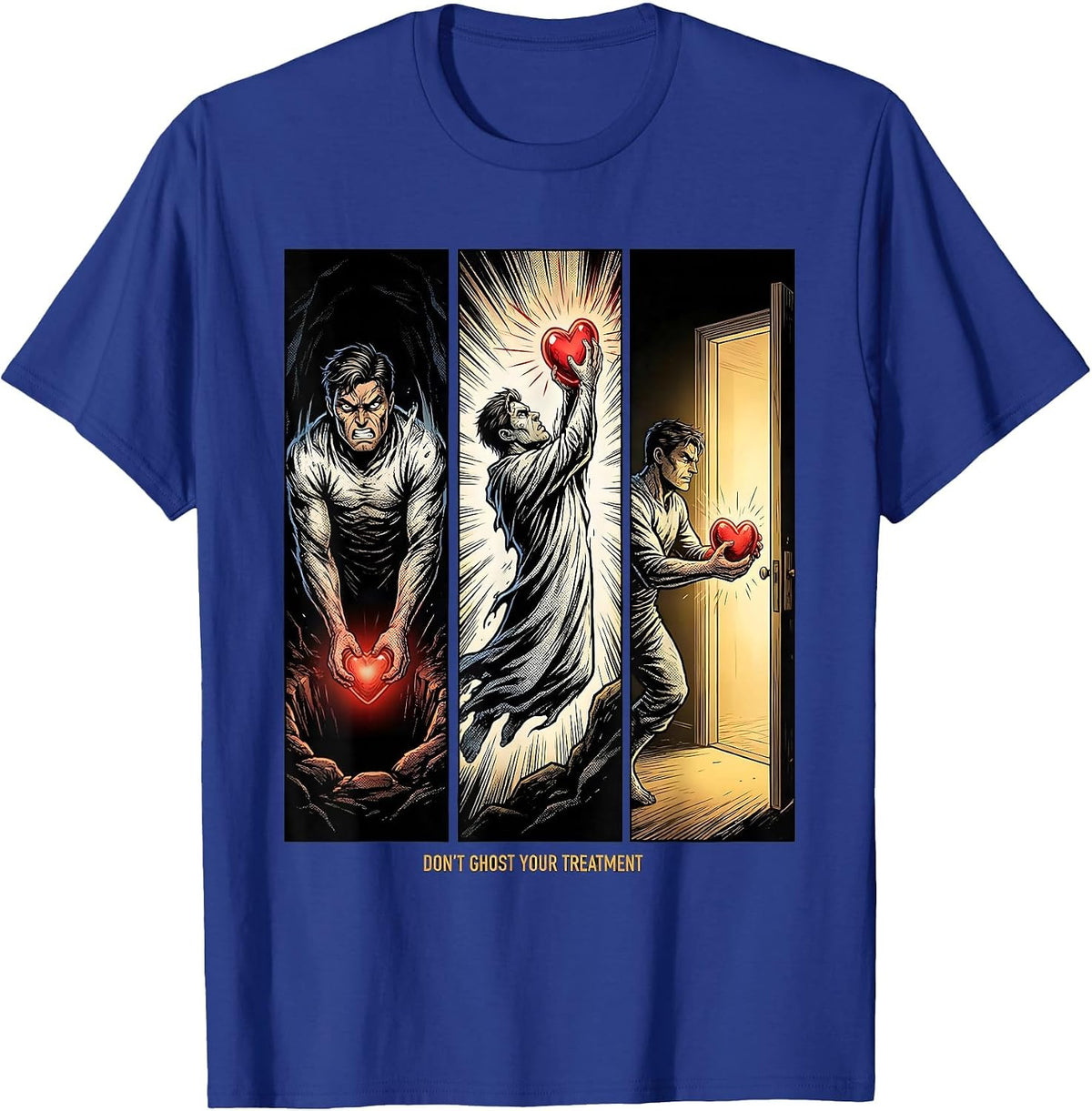 Men's Don't Ghost Your Treatment Comic Book Ghost Mental Health T-Shirt - Royal Blue