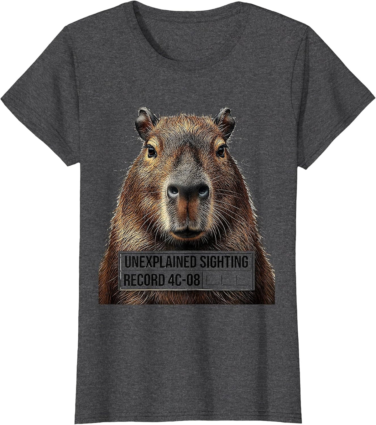 Women's Unexplained Sighting Record 4C-08 Funny Capybara Meme Gamer T-Shirt - Dark Heather Grey