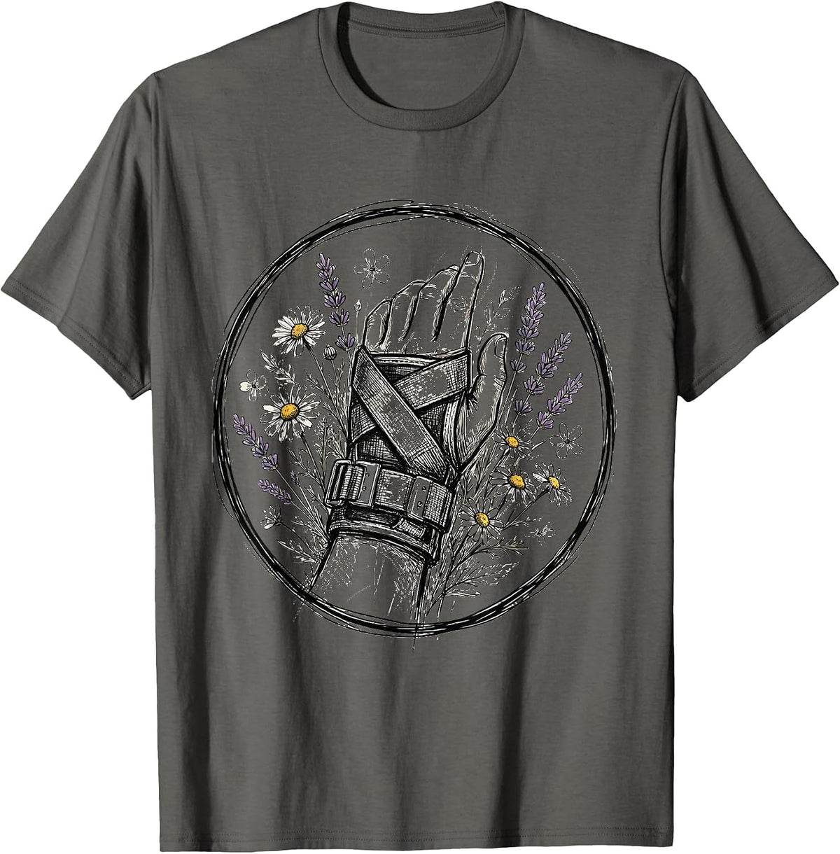 Occupational Therapy Hand Splint Floral Art T-Shirt - Asphalt Grey