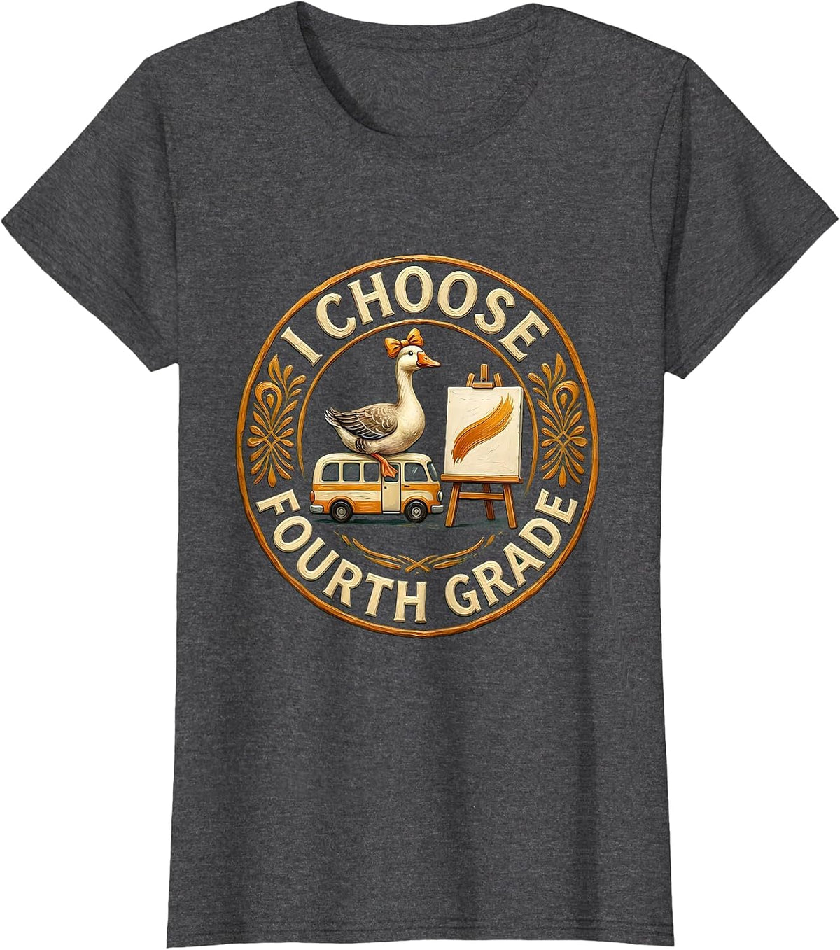 Women's I Choose Fourth Grade Cute Goose Teacher Back To School T-Shirt - Dark Heather Grey