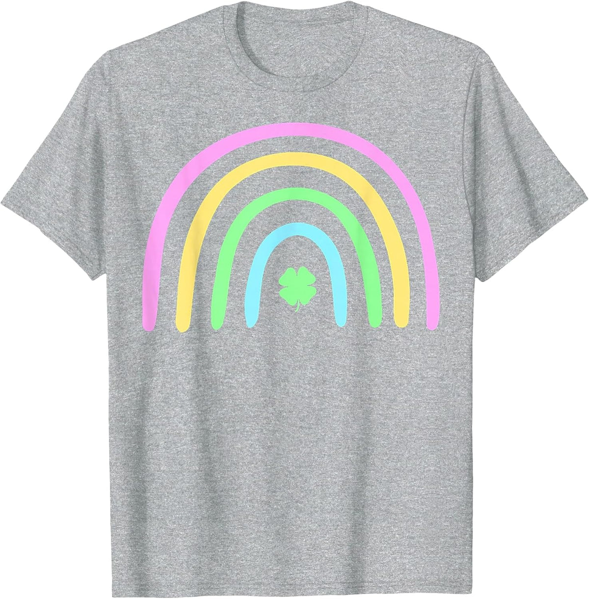 Green Four Leaf Clover Rainbow St Patrick's Day T-Shirt - Heather Grey