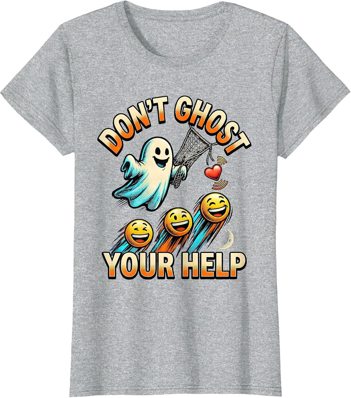 Don't Ghost Your Help Comic Book Mental Health Halloween T-Shirt - Heather Grey