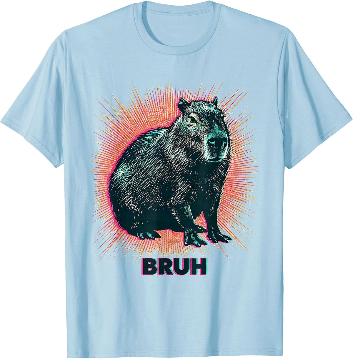 Men's Bruh Risograph Capybara Meme Animal Humor Funny Video Games T-Shirt - Baby Blue