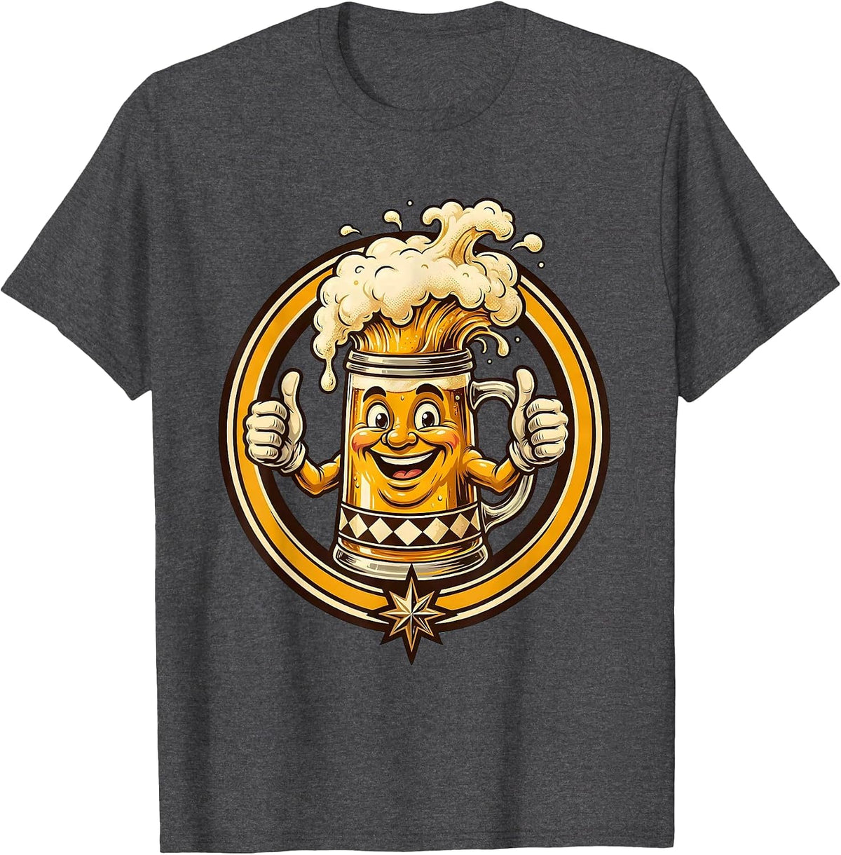 Steaming Beer Stein Foam Overflow German Illustration T-Shirt - Dark Heather Grey