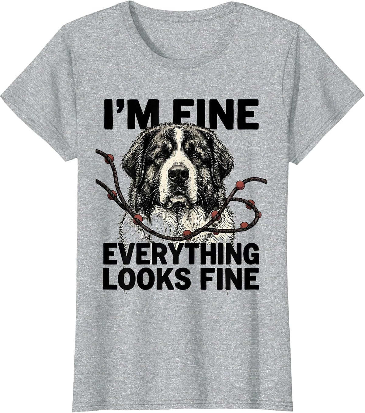 I'm Fine Everything Looks Fine Great Pyrenees Christmas Dog T-Shirt - Heather Grey