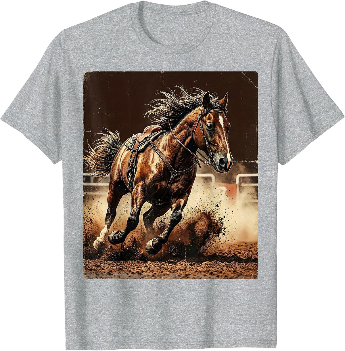 Men's Barrel Racer Horse Tight Turn Rodeo Graphic T-Shirt - Heather Grey