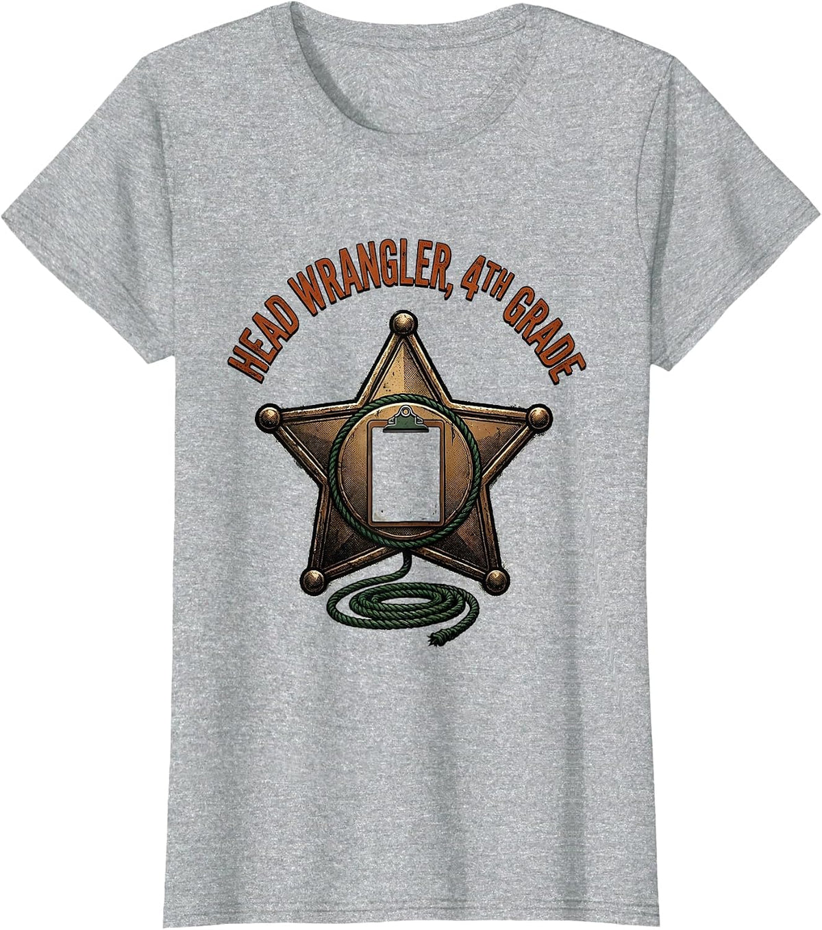 Head Wrangler, 4th Grade Vintage Western Teacher Back T-Shirt - Heather Grey