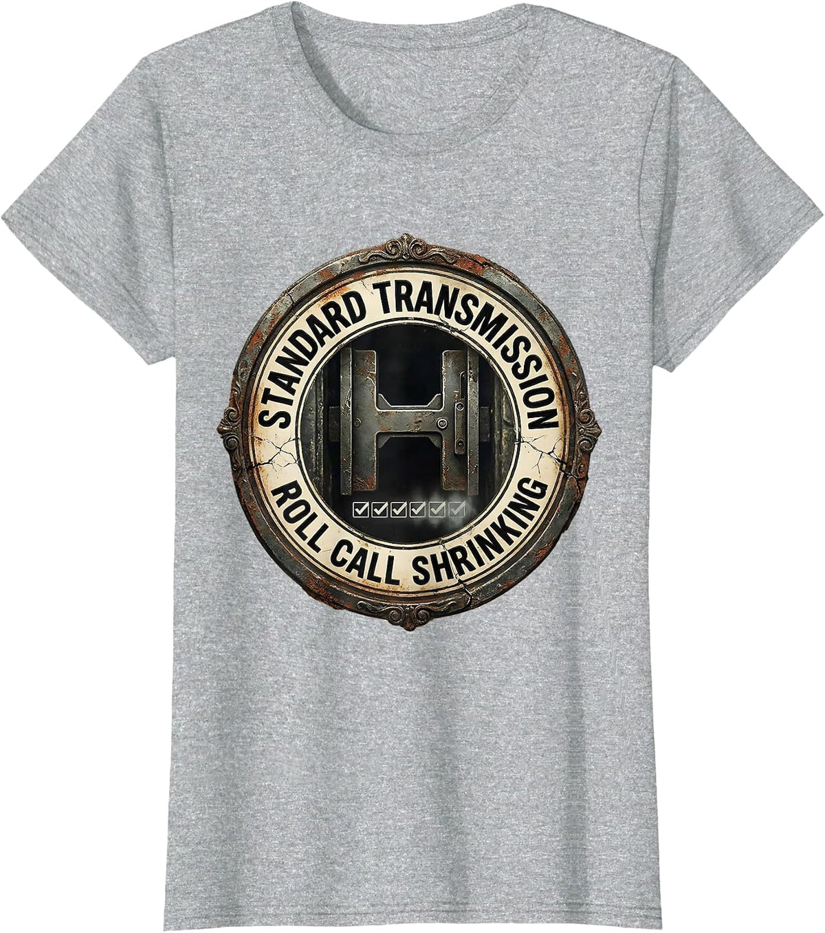 Women's Standard Transmission: Roll Call Shrinking Vintage Car Guy T-Shirt - Heather Grey