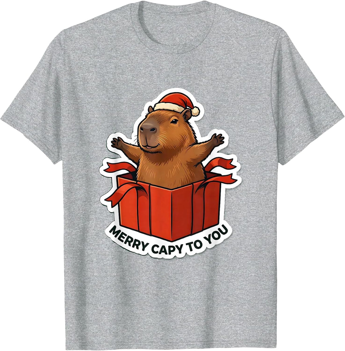 Men's Merry Capy To You Funny Capybara Christmas Family Humor T-Shirt - Heather Grey