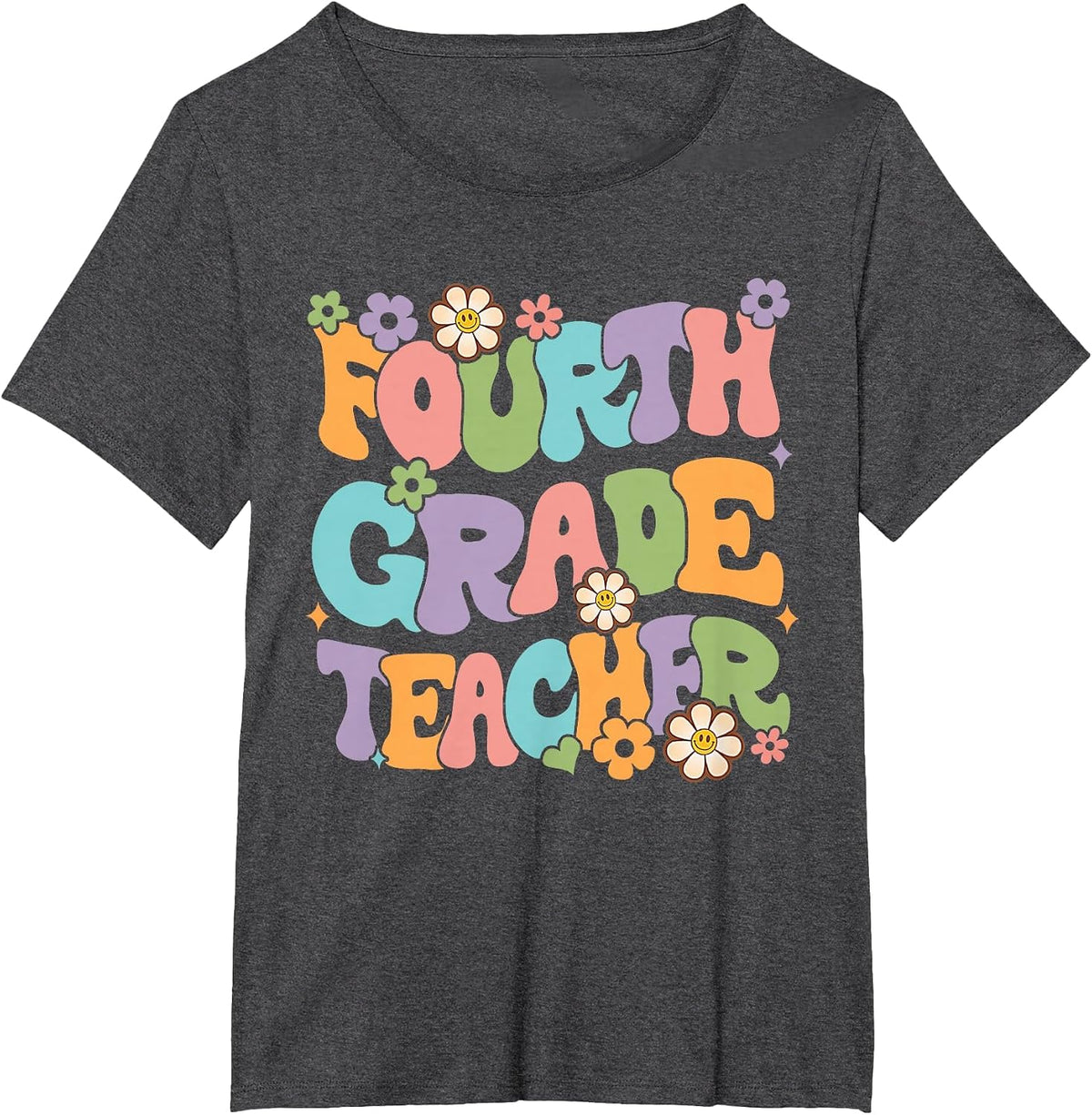 4th Grade Teacher Fourth Grade Groovy Retro Back to School T-Shirt - Dark Heather Grey