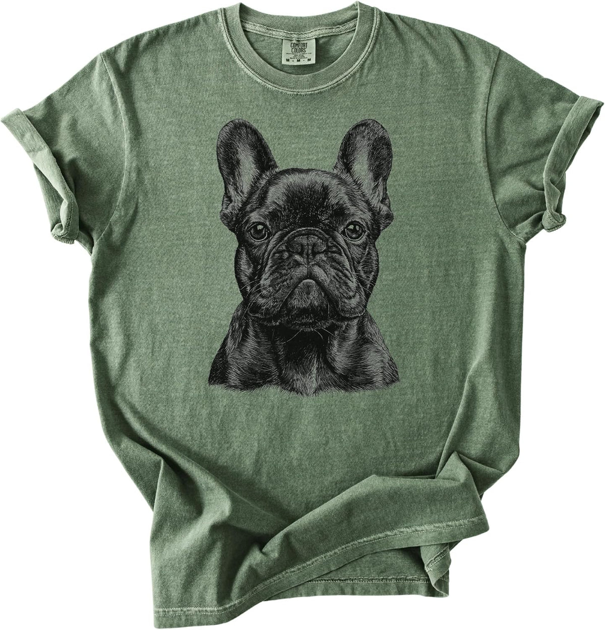 French Bulldog Portrait Garment-Dyed Unisex Graphic T-Shirt - Moss