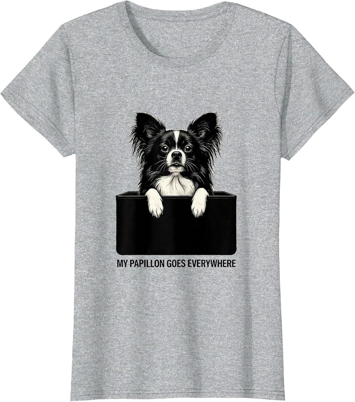 My Papillon Goes Everywhere Cute Dog Owner Small Breed Puppy T-Shirt - Heather Grey