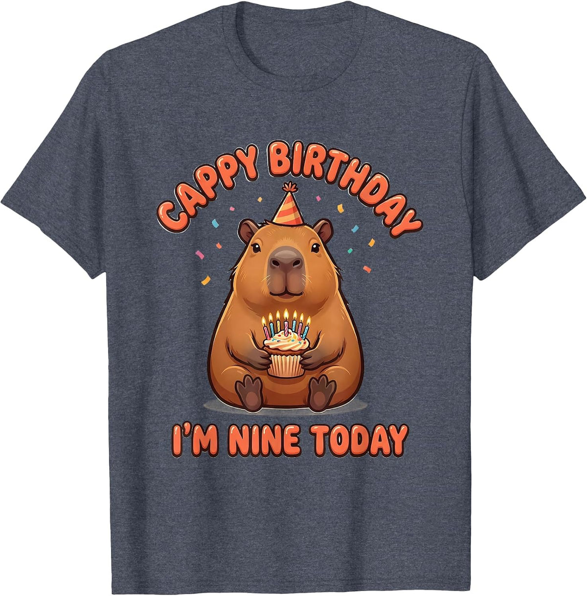 Cappy Birthday I'm Nine Today Kawaii Capybara 9th Birthday T-Shirt - Heather Blue