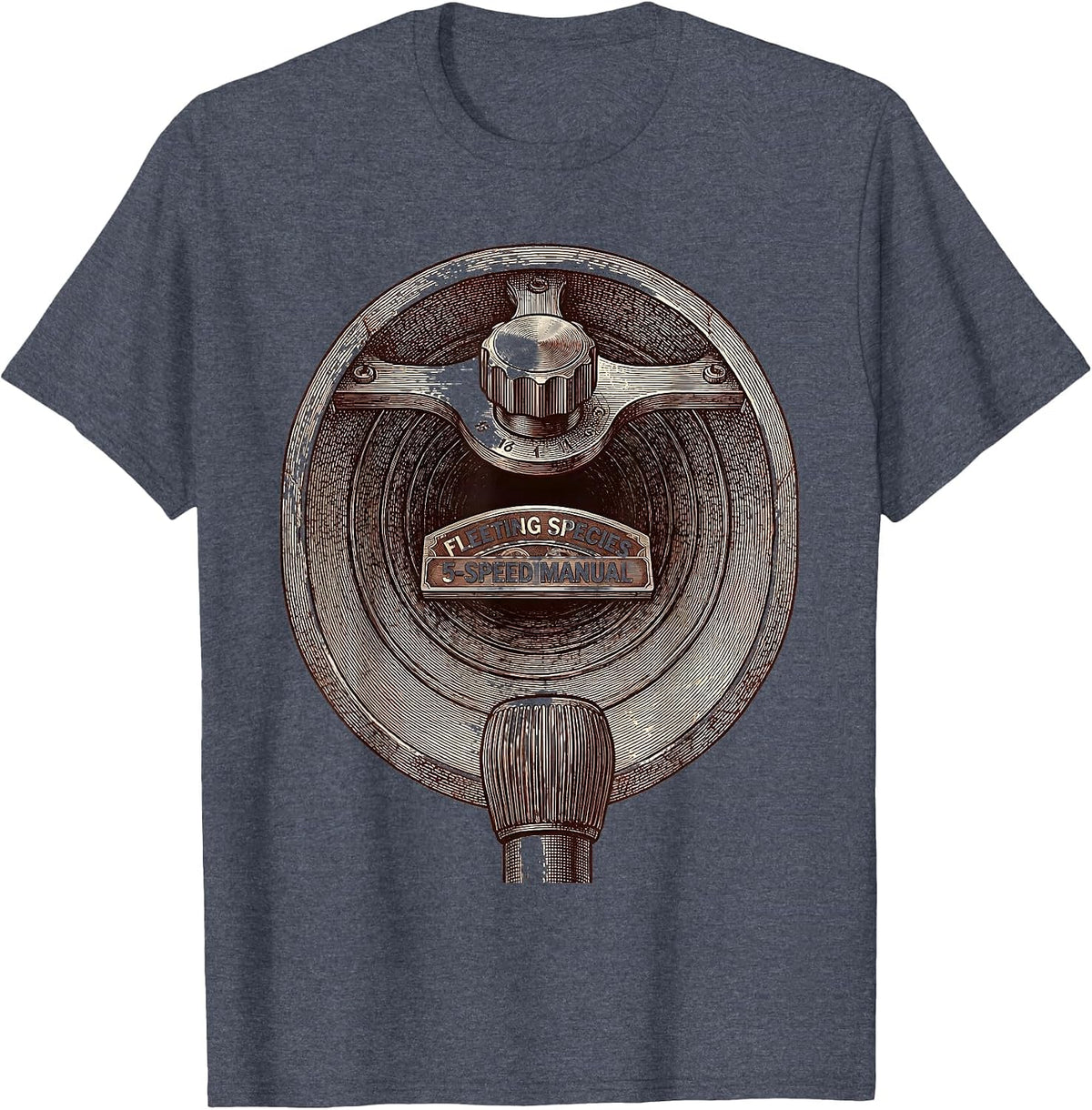 Fleeting Species 5-Speed Manual Transmission Stick Shift Car T-Shirt - Heather Blue
