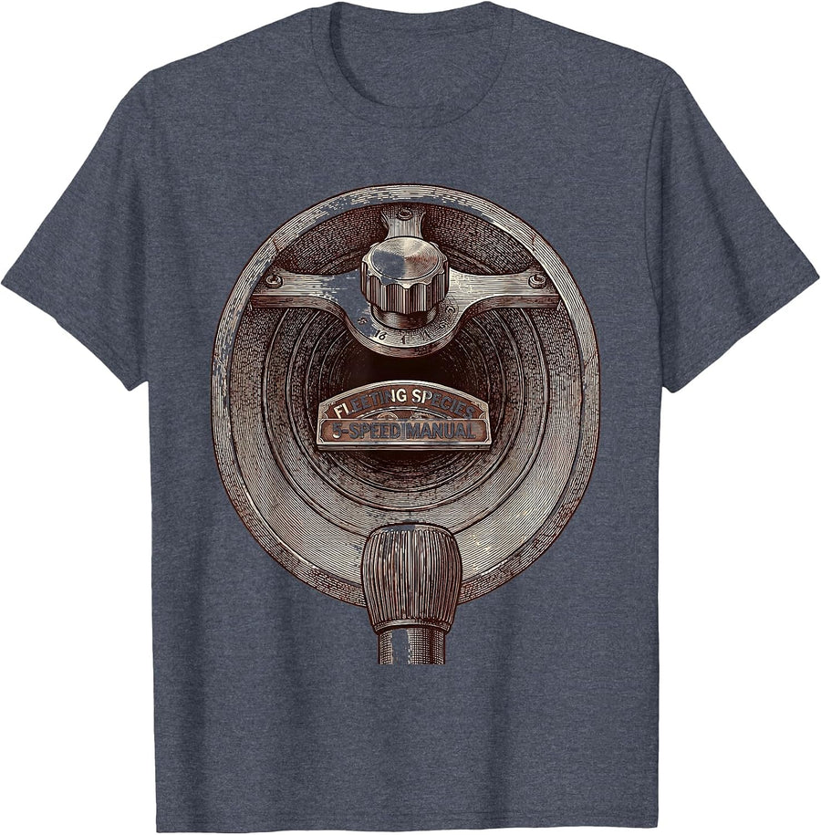 Fleeting Species 5-Speed Manual Transmission Stick Shift Car T-Shirt - Heather Blue