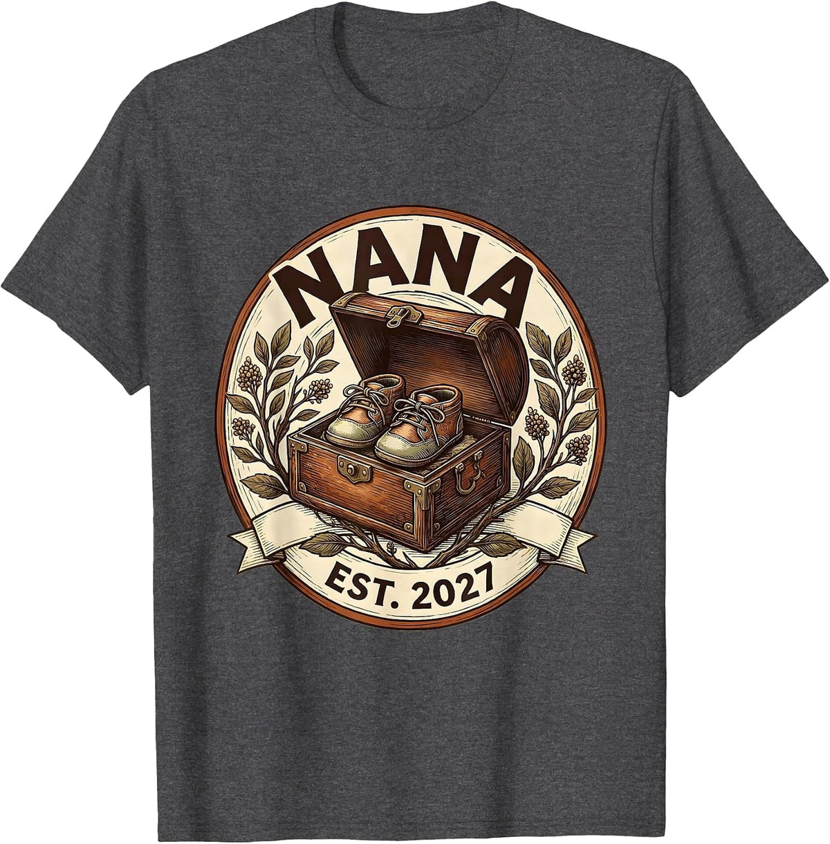Men's Nana Est 2027 Minimalist Elegant Font Family Keepsake Gift T-Shirt - Dark Heather Grey