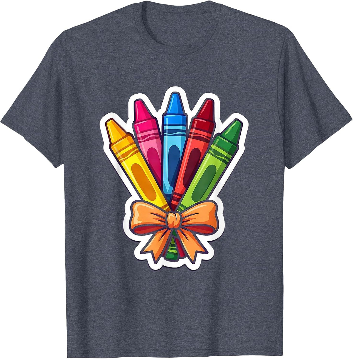 Crayon Bouquet Preschool Teacher Graphic T-Shirt - Heather Blue