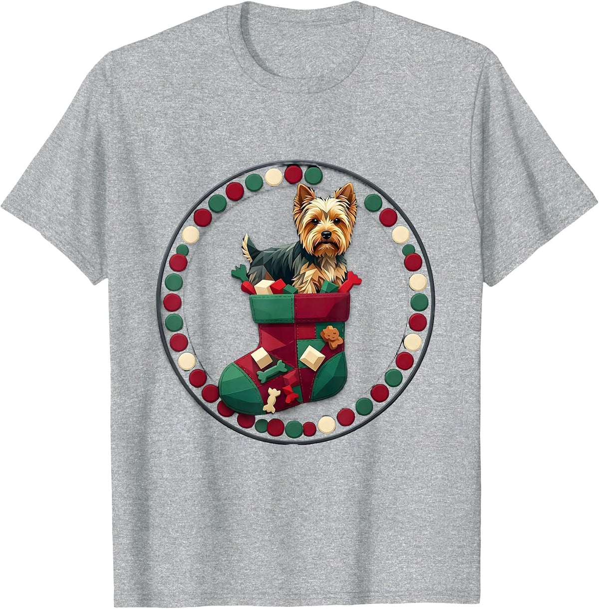 Men's Yorkshire Terrier Christmas Patchwork Dog Lover Gift T-Shirt - Heather Grey