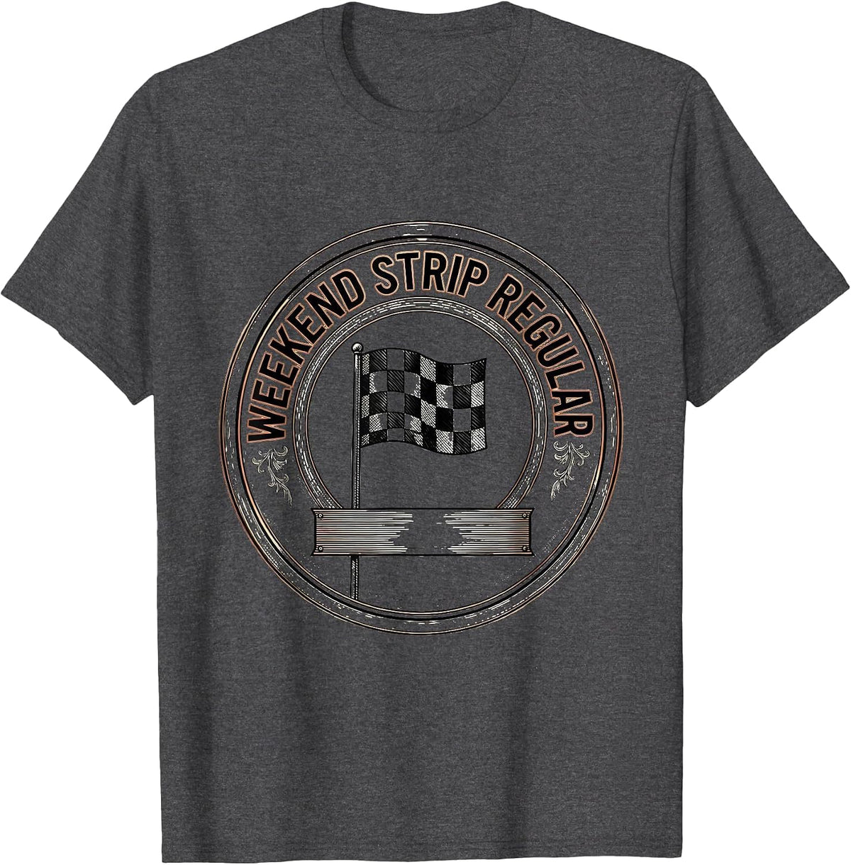 Weekend Strip Regular Racing Fan Patriotic Checkered Flag T-Shirt - Dark Heather Grey