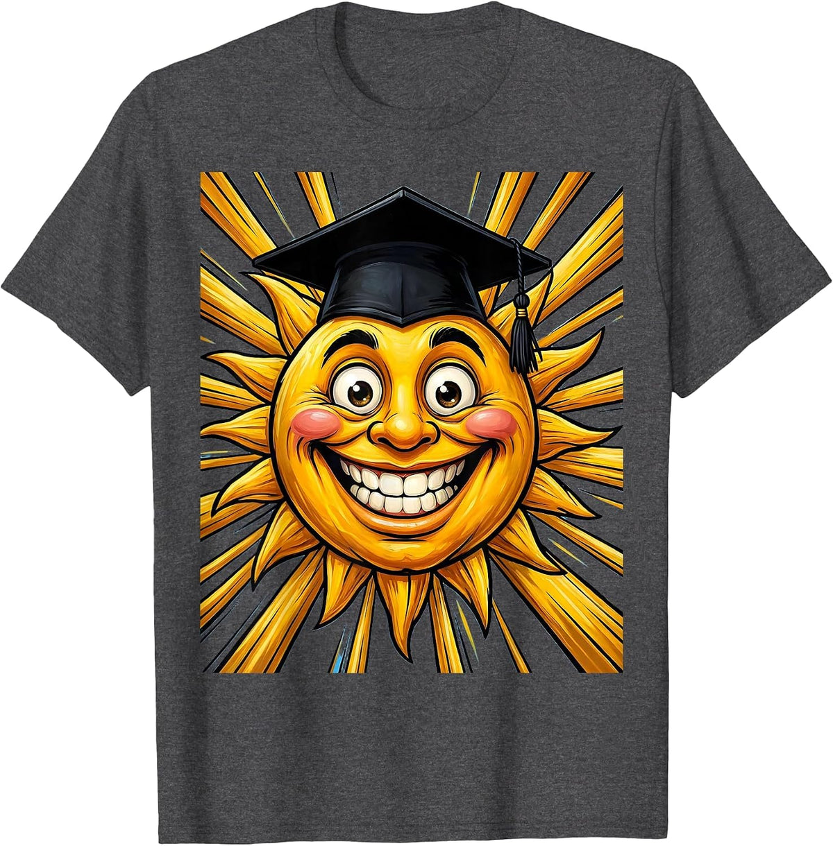 Prek Teacher Smiling Sun Graduation Cap Design T-Shirt - Dark Heather Grey
