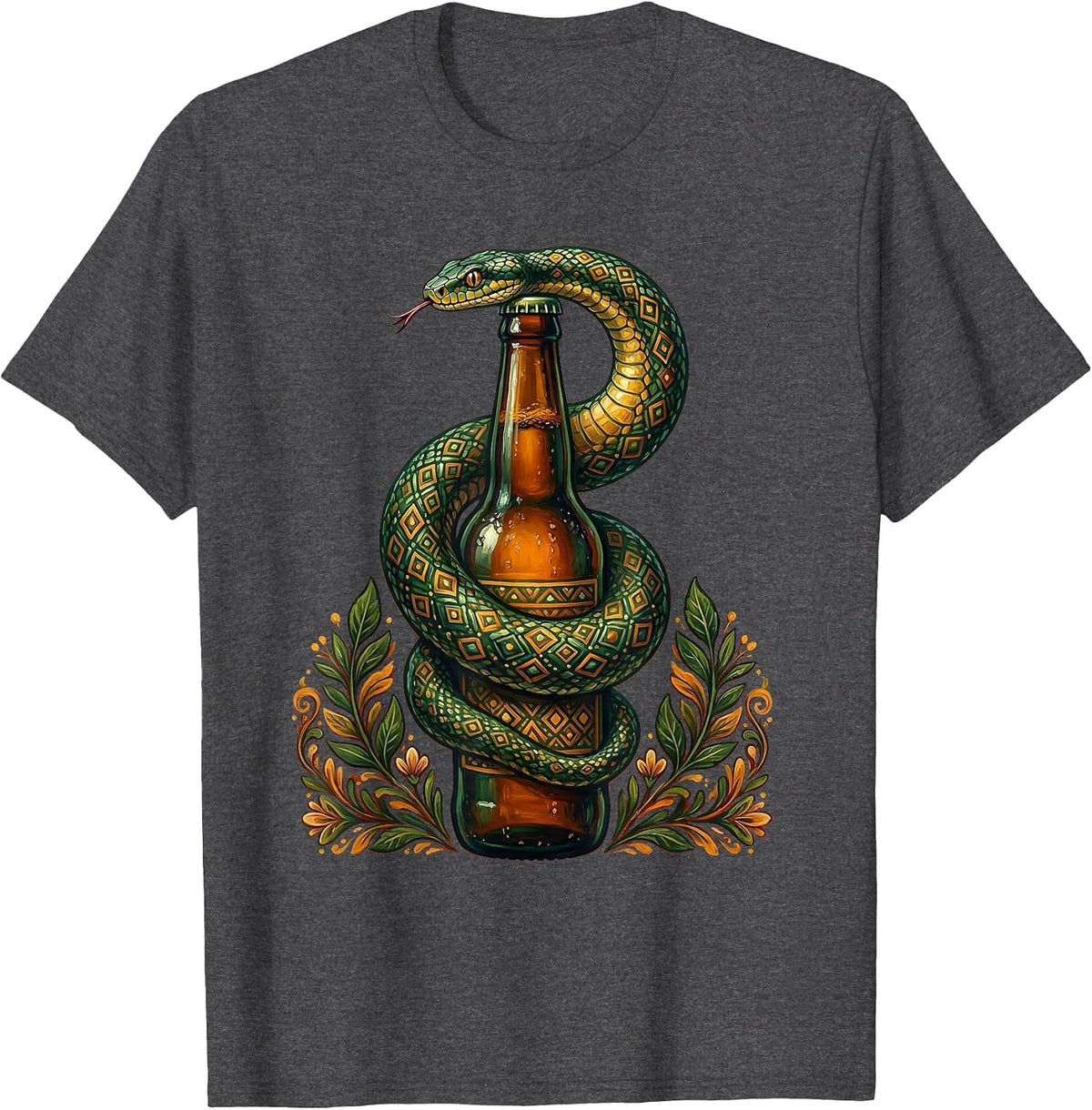 Men's Snake Coiled Around Beer Bottle Graphic T-Shirt - Dark Heather Grey