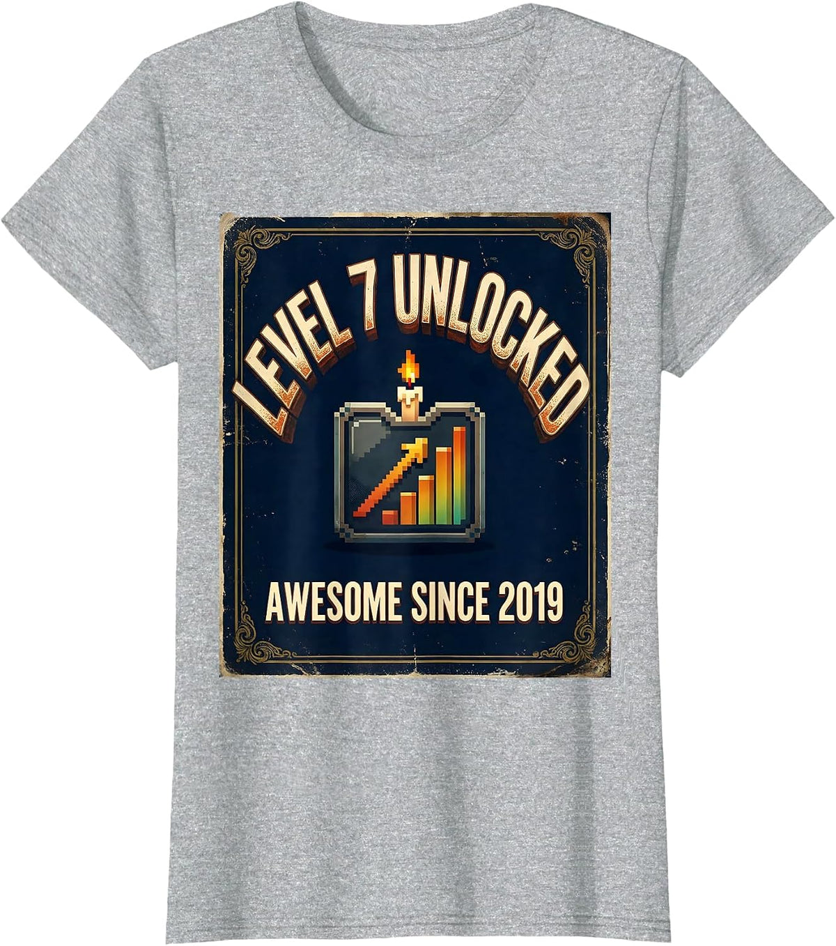 LEVEL 7 UNLOCKED AWESOME SINCE 2019 Vintage Gaming Birthday T-Shirt - Heather Grey